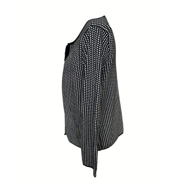 Talbots Black White Polka Dot Open Front Cardigan Fringe Detail Size Large - Picture 2 of 5